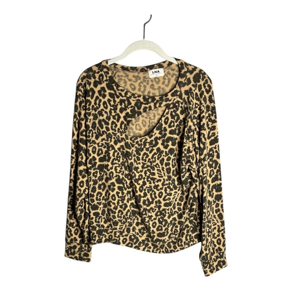 LNA Brown and Black Leopard Sweater Front Cutout Medium